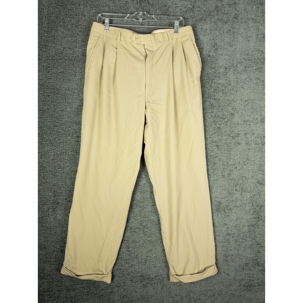 Burberry London Pleated Chino Pants Mens 36 (34)x30 Reg Khaki Tan Cotton Preppy